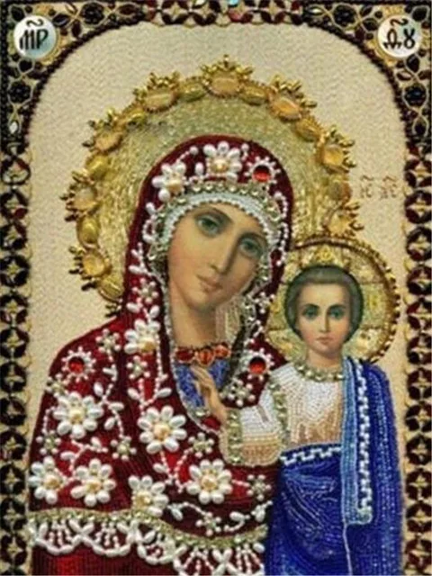 Round Full Diamond Embroidery Religion Icon DIY Cross Stitch Diamond Painting Virgin Mary Rhinestone Full Drill Diamond Mosaic - Цвет: 9