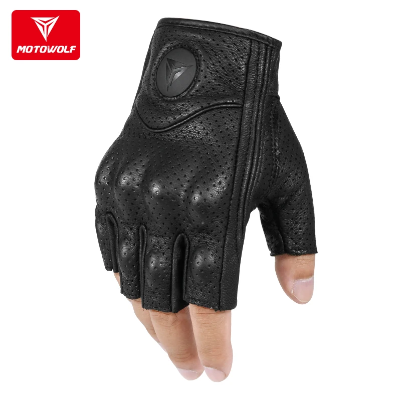 MOTOWOLF Summer Leather Motorcycle Gloves Half Finger Men Breathable Guantes Moto Motocicleta Motocross Motorbike Gloves motorcycle protective gear Helmets & Protective Gear