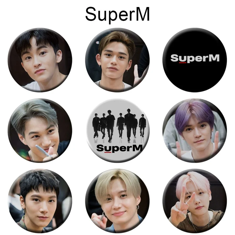 Kpop Super M Badge Brooch 58mm Baekhyun Mark Ten Kai Lucas Taemin