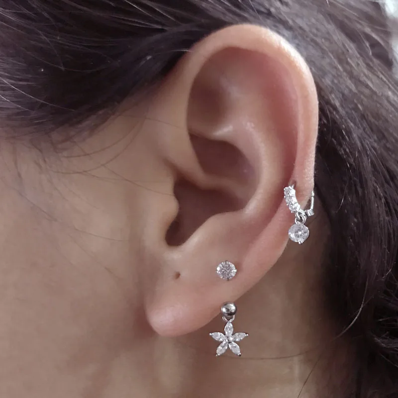 1 шт., Стальные CZ Daith Спиральные серьги, кубический хрящ, Tragus, циркония, свисающие с пирсингом, ювелирное изделие, обруч