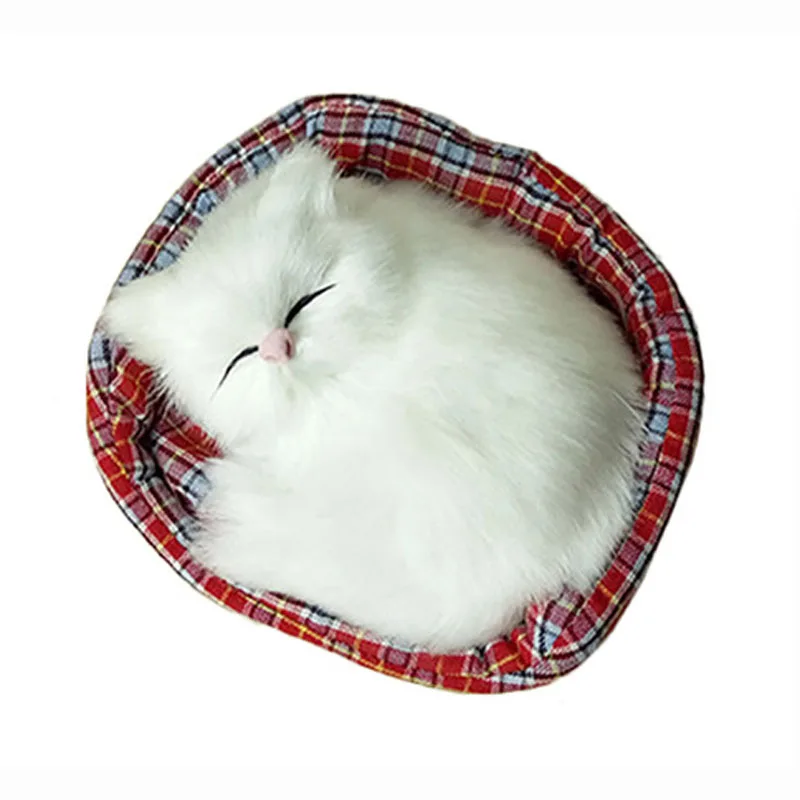

1pc Kawaii Simulation Sounding Sleeping Cats Plush Toy With Nest Interior decoration Children's Favorite Birthday Gift I0308
