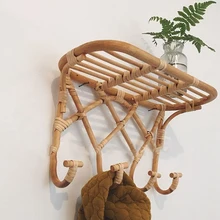 AK40 Rattan Clothes Hanger Hook Storage Rack Organizer Wall Mounted for Coat Hat Hooks Towel Handbag Holder Bathroom