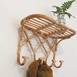 AK40 Rattan Clothes Hanger Hook Storage Rack Organizer Wall Mounted for Coat Hat Hooks Towel Handbag Holder Bathroom