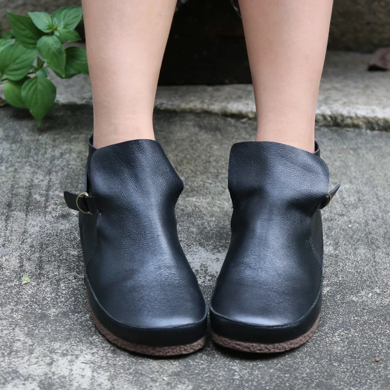 

Autumn and Winter New Products Full Grain Leather Ankle Boot Round Toe Layer Cowhide Low Heel Comfortable Art Women's Shoes 41