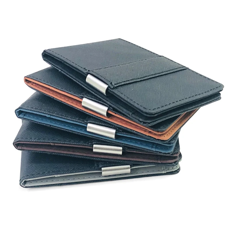 Fashion Men Wallet Credit Card Holder Thin Purse For Men Portable Bifold Clamp Male Leather Clutch Money Bag Metal Cash Clip 6
