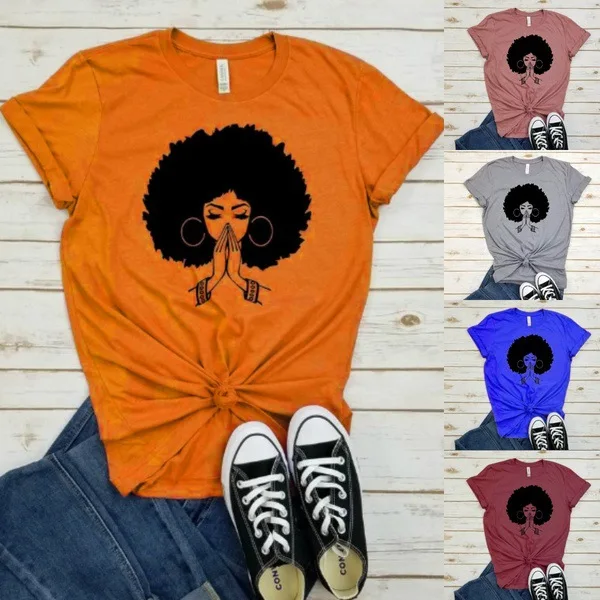 New Vogue T Shirt Women Explosive Hairstyle Print Tee Korean Style Tshirt Cool Black Girl Short Sleeve Female T-shirt | Женская одежда