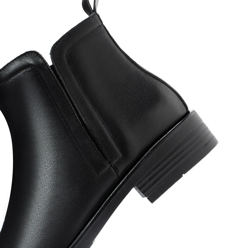 Ботильоны из натуральной коровьей кожи; Женская осенне-зимняя обувь на низком квадратном каблуке; модная женская обувь черного цвета из мягкой кожи с круглым носком; A314