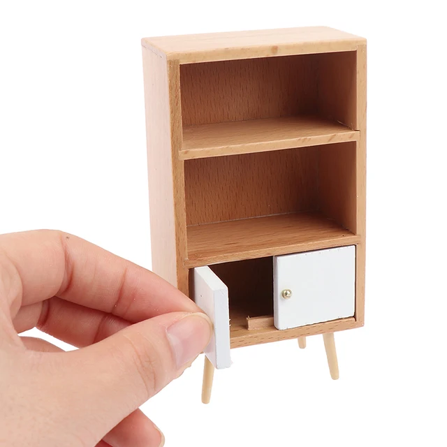 1Pcs 1/12 Dollhouse Miniature Furniture Multifunction Wood Cabinet Bookcase Bookshelf for Pretend Play Toy 3