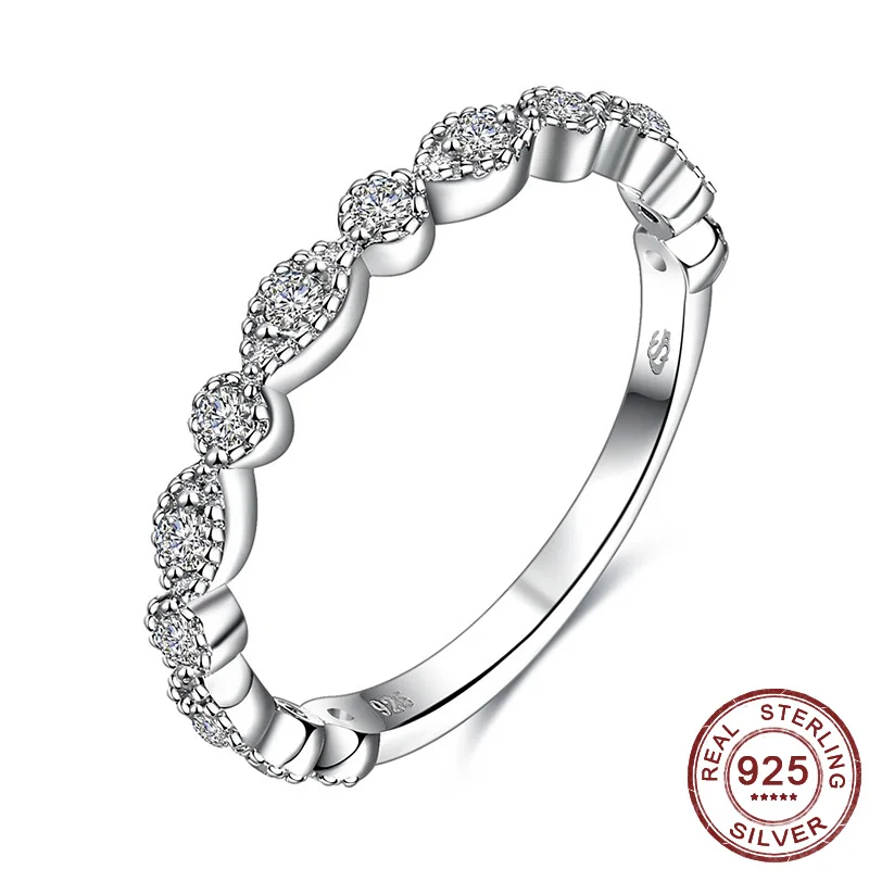 

Stackable Finger Ring for Women Genuine 925 Sterling Silver High Quality Zircon Rings for Wedding Statement Jewelry Couple Gifts