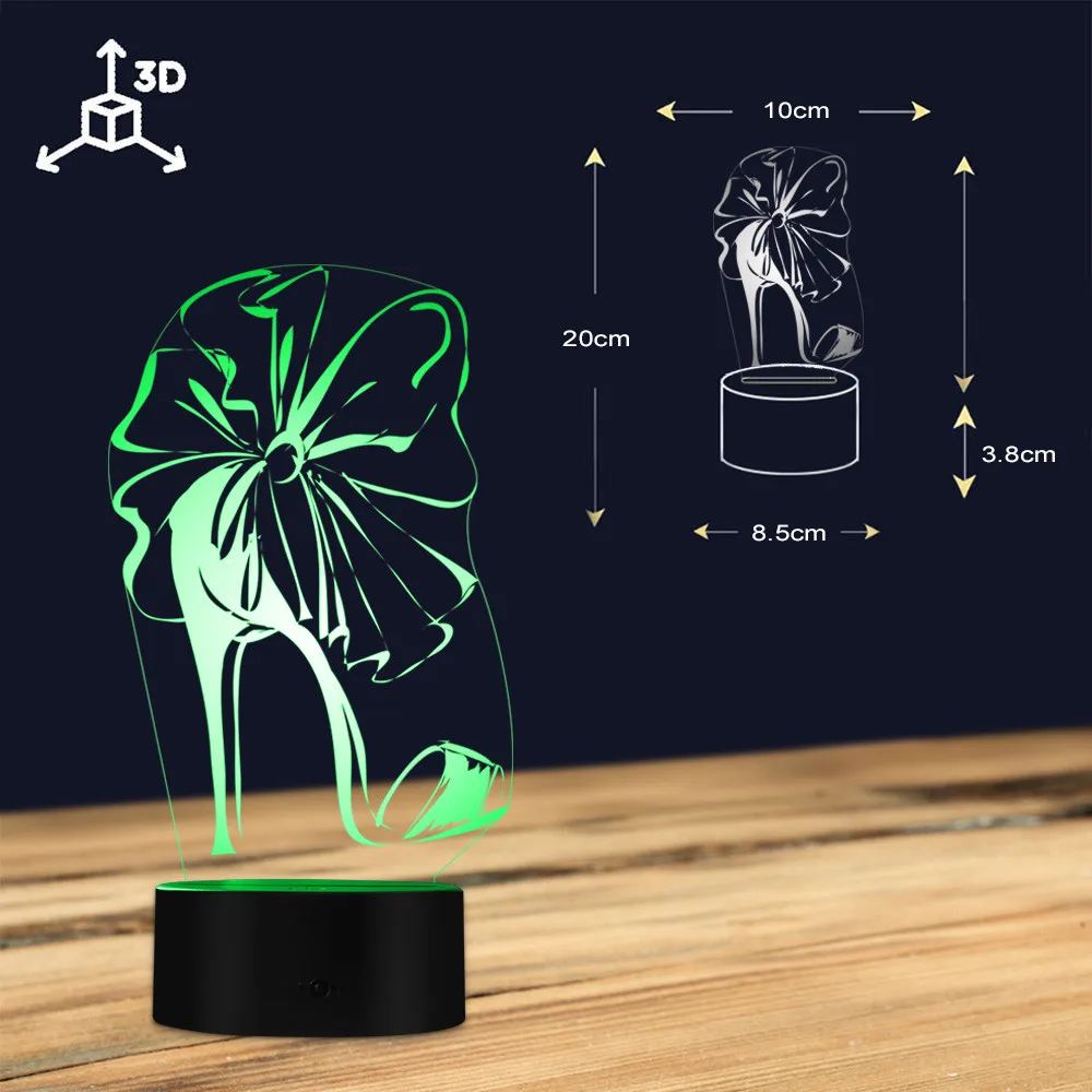 Модная обувь на высоком каблуке, декоративный Ночной светильник с 3D иллюзией, красивые каблуки, акриловый успокаивающий светильник для девушек, декор для комнаты, Настольный светильник