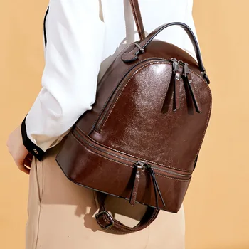 

QINRANGUIO Vintage Women's Backpack School Backpacks For Women Genuine Leather Backpack For Teenagers 2020 Solid Backpack Women
