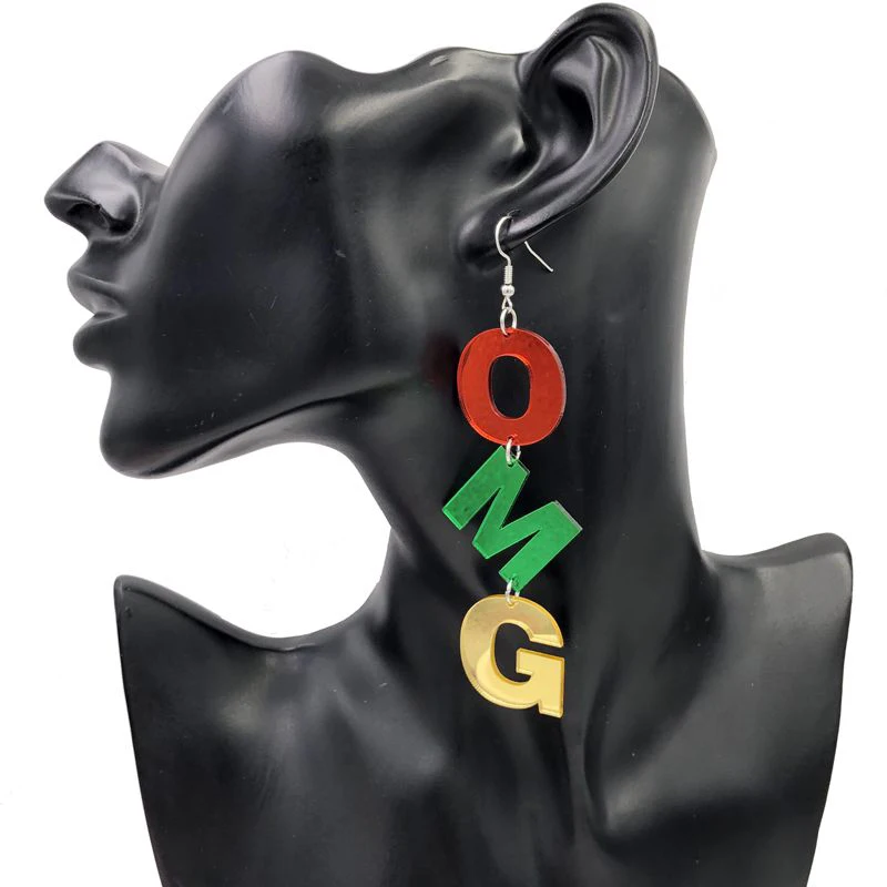 

Color Acrylic Long Letter Drop Earrings For Women Hip Hop Night Club Jewelry