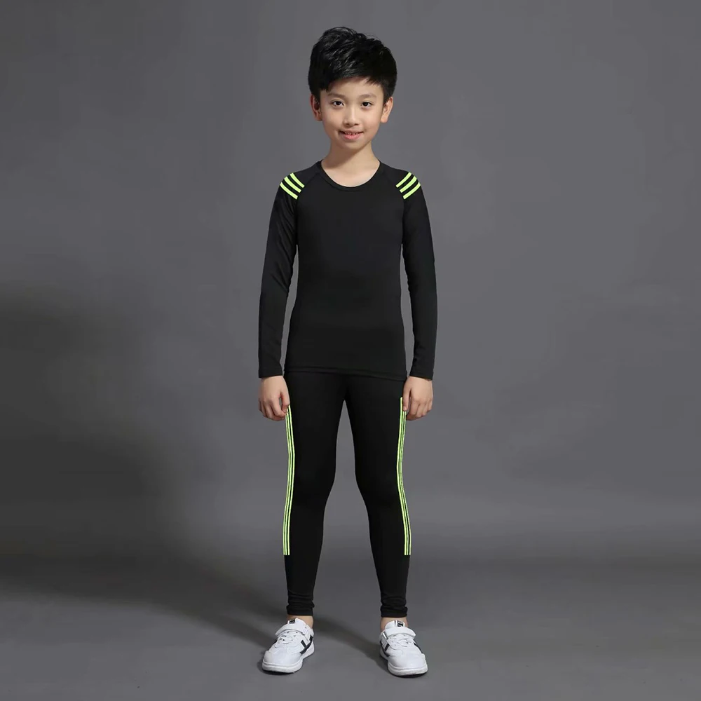 Детские кальсоны для фитнеса, длинные, быстросохнущие, для занятий фитнесом, мужские рубашки+ колготки, для занятий спортом, для пробежек, комплекты термобелья - Цвет: 1015