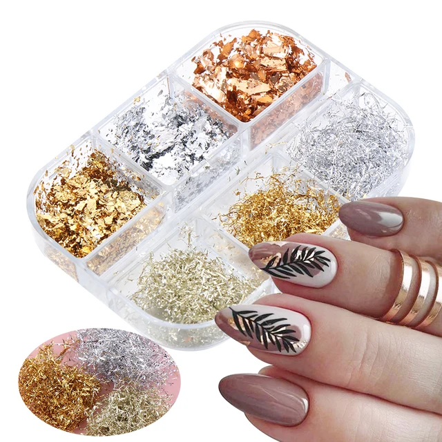 BeautyBigBang 12 Colors Nail Art Foil Sticker Leaf Gold Silver Flakes  Chunky Glitter Manicure Makeup Xmas DIY Nail Decoration