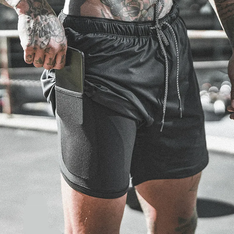 New Casual Shorts Mens Summer Double-Layer Shorts Fitness bodybuilding Multi-pocket Zip Pocket Men Joggers Shorts Sweatpants