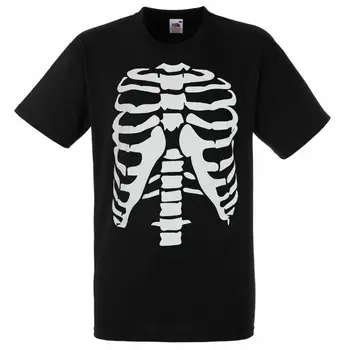 

Mens Black Skeleton Rib Cage T-Shirt Halloween Human Anatomy Top