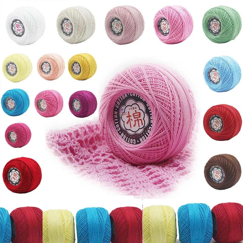 Розничная продажа 50 г/шар 8 # 2ply DIY цветная тонкая кружевная пряжа для вязания