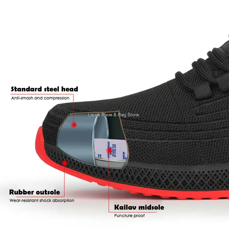 Men Safety Shoes Air Mesh Steel Toe Sneakers Work Shoes Breathable Male Puncture-Proof Safety Boots Safeti Footwear