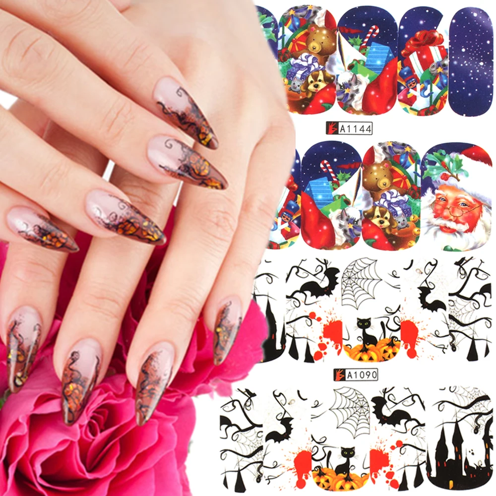 

About 48Pcs/Set Ornament Water Transfer DIY Christmas Halloween Nail Art Stickers Tips Manicure Decoration Tools Nail Stickers