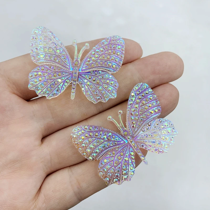 32*43 мм DIY Bling бабочка кристалл AB смолы Стразы плоский с оборота камень Кабошон DIY свадебное украшение ремесла-16W182