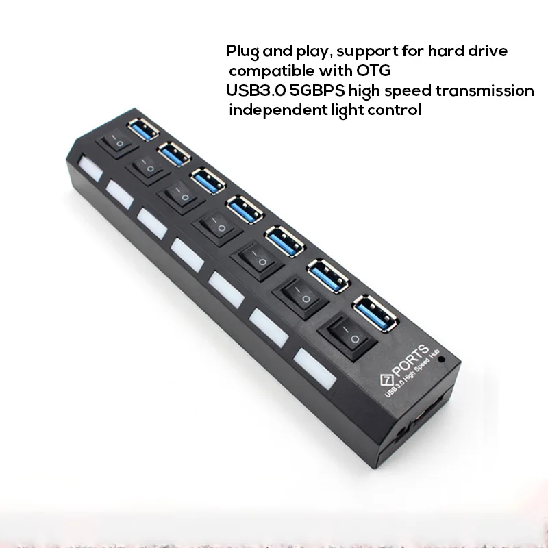 USB HUB 3.0 7 Ports USB Splitter HUB Hub with Independent Power Switch USB Super High Speed Button USB3.0 HUB Hub for PC Laptop