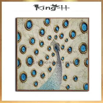 

Excelente artista pintado a mano de alta calidad Animal Pavo Real pintura al óleo en lienzo colores ricos Pavo Real pintura para