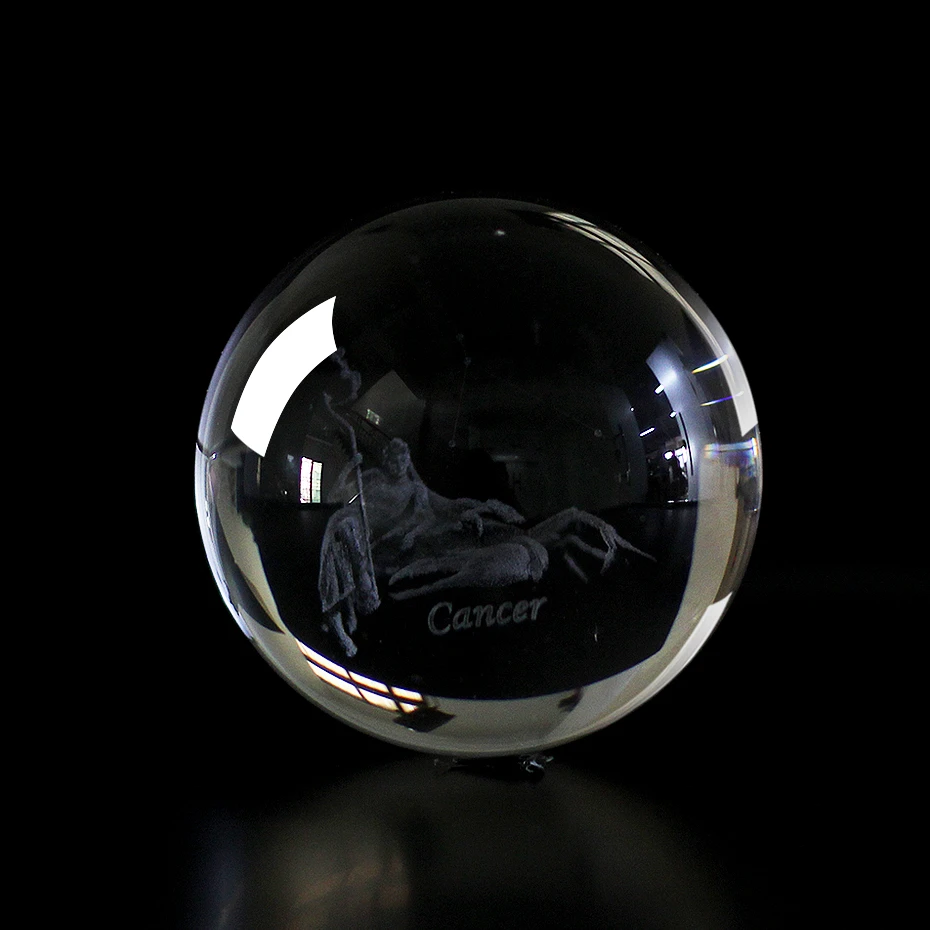 Cancer 60 MM 3D Zodiac Sign Star Crystal Ball Laser Engraved Glass Sphere Crystal Craft Home Decor Birthday Gift Ornament - Цвет: Cancer