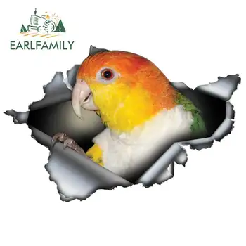 

EARLFAMILY 13cm x 8.4cm Funny Rusty Caique Car Sticker Torn Metal Decal Reflective Vinyl Bird Sticker Personality Car Decoration