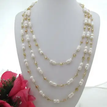 

S111901 80'' White Twins Pearl Crystal Necklace