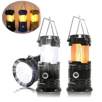 

3-in-1 Solar Portable Retractable Camping Lantern Poweful Outdoor Tent Light Lamp LED Flame Lantern Hiking Energy Flashlights