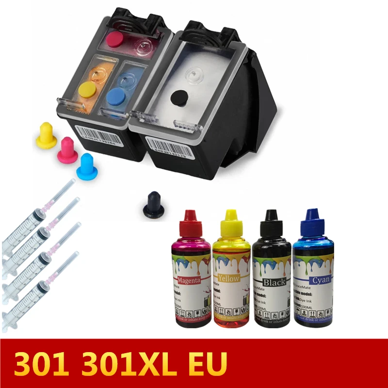 Cartucho de tinta recargable 301 + tinta de 4 colores para HP Officejet  4630 4634 4639 Envy 4500 4502 4505 Deskjet 1000 1050 1510 2000 2050|ink  cartridge|refillable ink cartridgesink for hp - AliExpress