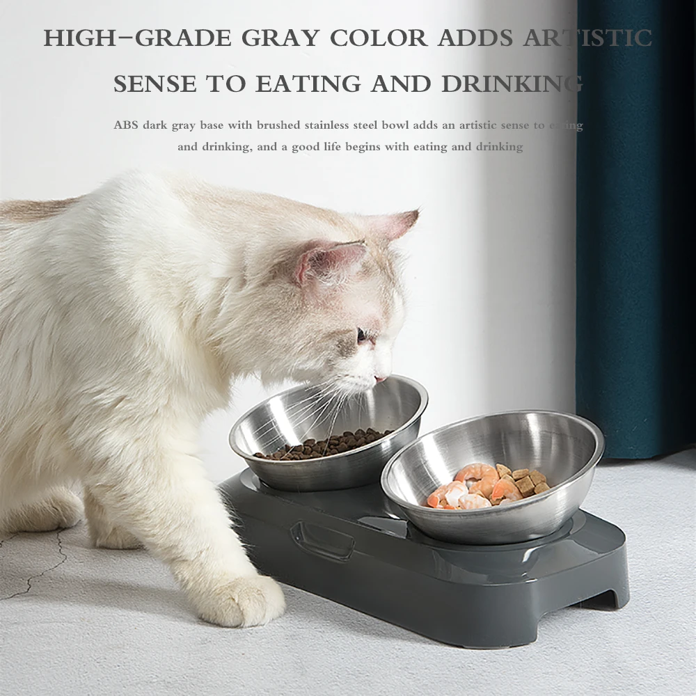 

Non-slip Cat Bowls Double Bowls Pet Stand Bowl 0-15 Degree Adjustable Angle Stainless Steel Holder And Plastic Bracket