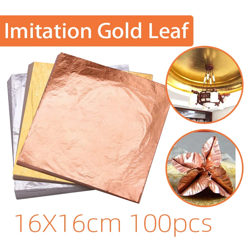 16cm/14cm 100pcs/Pack Imitation Gold Leaf Paper Gold Foil Sheets Gilding Copper for Arts Crafts