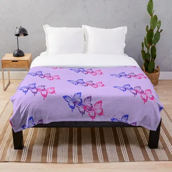 

Bisexual Flag Butterflies on Lilac Blanket Wool Flannel Plush Blanket Bedspread For office Sherpa Blanket Couch Quilt Cover Trav