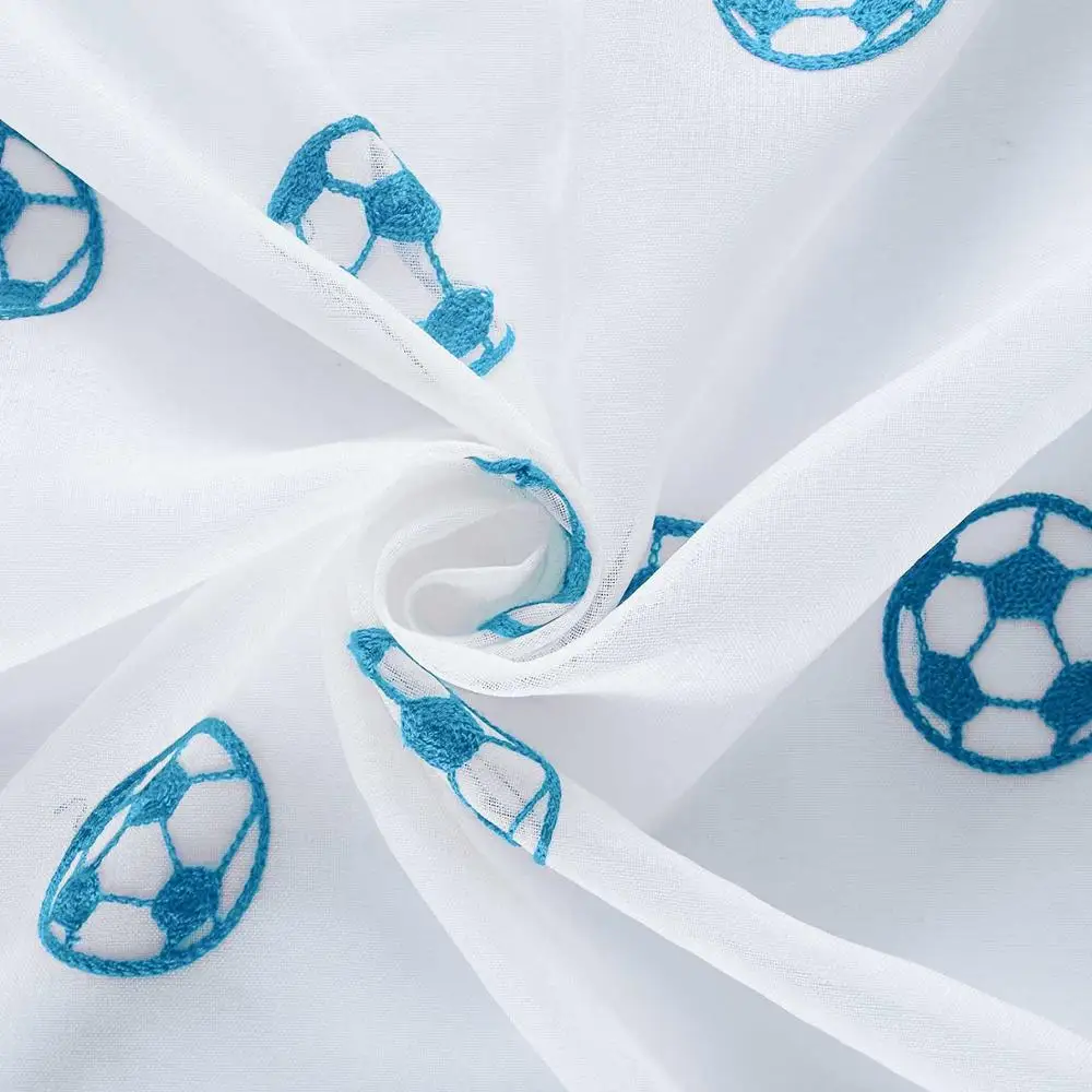 Отвесные шторы YokiSTG с футбольным узором, вышитый тюль для кухни, двери, детской комнаты, декоративные оконные шторы, занавески - Цвет: Blue Football