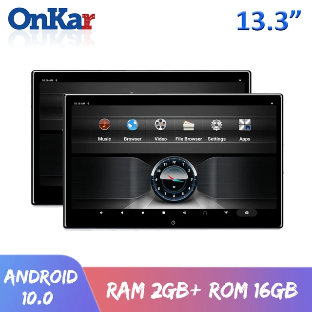 ONKAR 13.3 Inch Android 10 Gối Tựa Đầu Xe Hơi Màn Hình 2 + Tặng Kèm 4K 1080P Video FM Bluetooth Miracast WIFI Thẻ SD HDMI Chiếu Màn Hình Screen Mirroring
