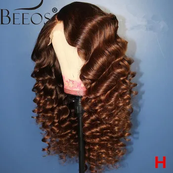 

Beeos 180% 13*4 Lace Front Human Hair Wig Brown Colored Deep Wave Wigs Pre Plucked With Baby Hair Bleached Knots Brazilian Remy