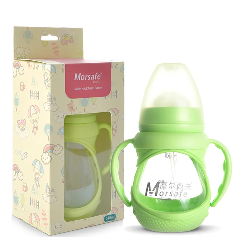 150ml Baby Glass Wide Caliber Milk Feeding Bottle Protective sleeve Safe Infant Newborn kids Feeding Bottle