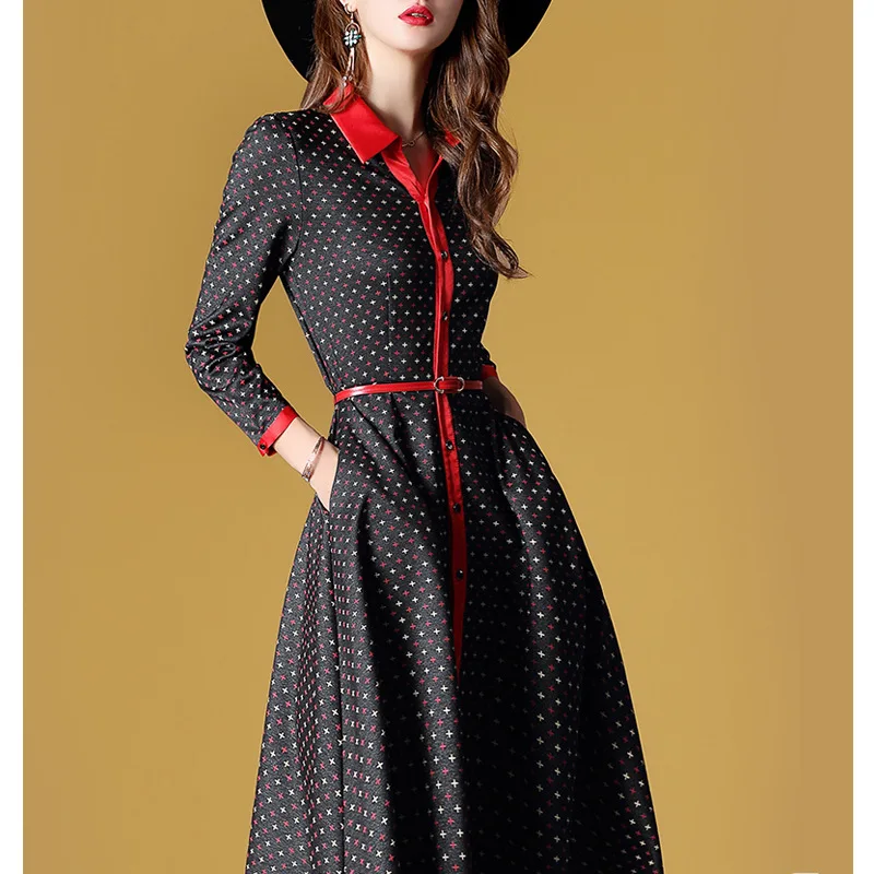 

Ozhouzhan 2019 Spring New Style Shirt Floral Printed Dress WOMEN'S Cardigan Mid-length A- line Skirt Sub-