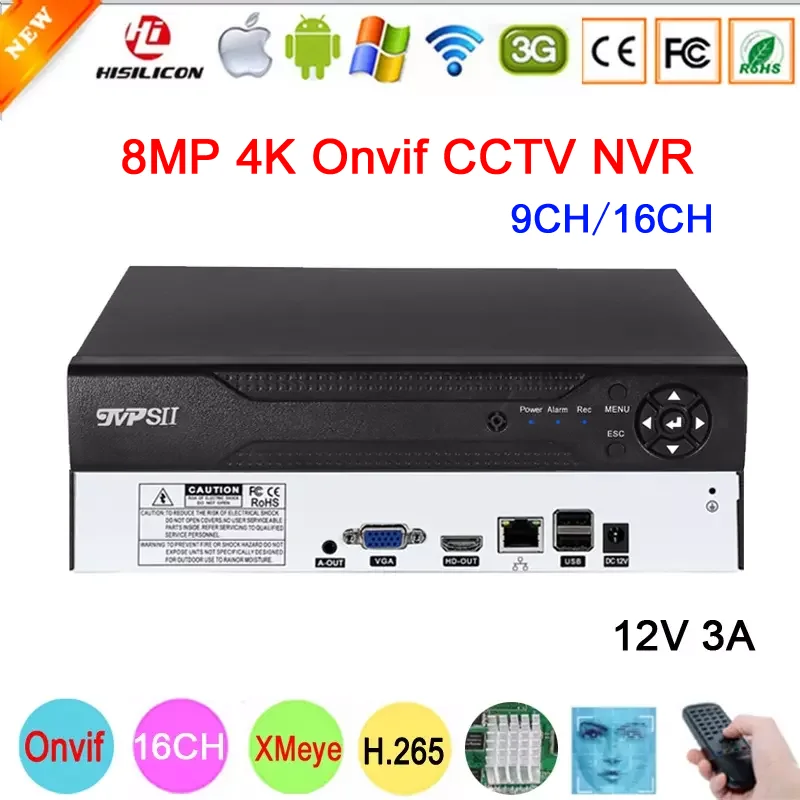 12V 3A Hi3536E XMeye Auido H.265 8mp 4K 16CH 9CH Face Detection Onvif IP CCTV DVR NVR System Network Surveillance Video Recorder