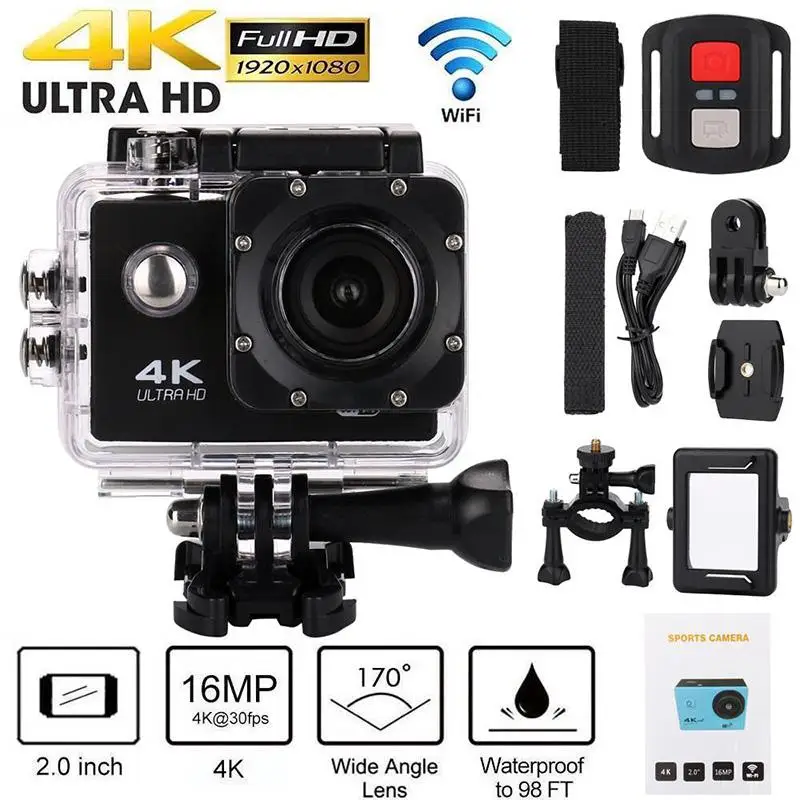 Cámara de Acción H9 Ultra HD, 4K/30fps, WiFi, 2,0 pulgadas, 170D, sumergible, casco, cámara deportiva Go Pro