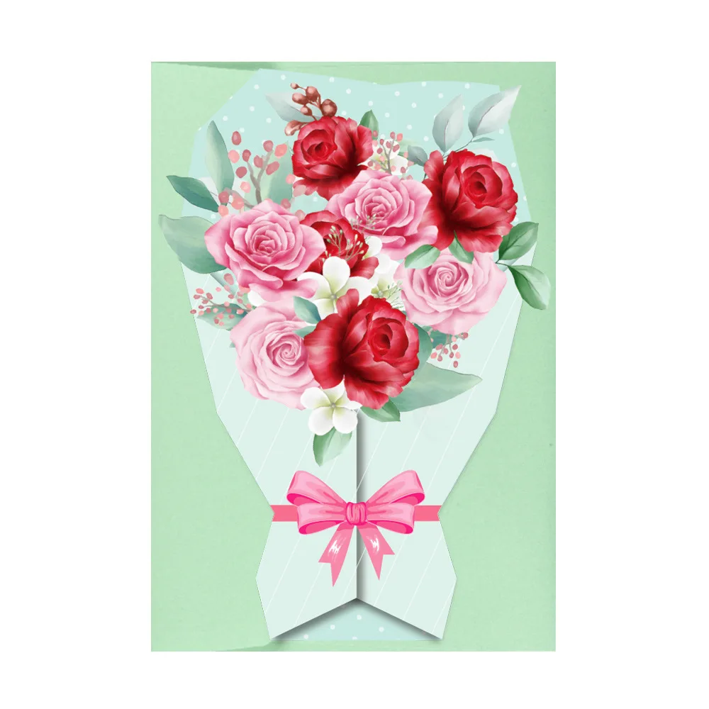 Bouquet Greeting Card Sunflower Tulip Paper Flowers Bloom for Mothers Day Birthday Anniversary Wedding Greeting