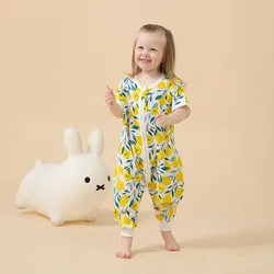 Baby Sleeping Bag Double Gauze Pure Cotton Short Sleeve Spring Summer Children Pajamas Kids Boy Girls Nighty Clothes 0-4T