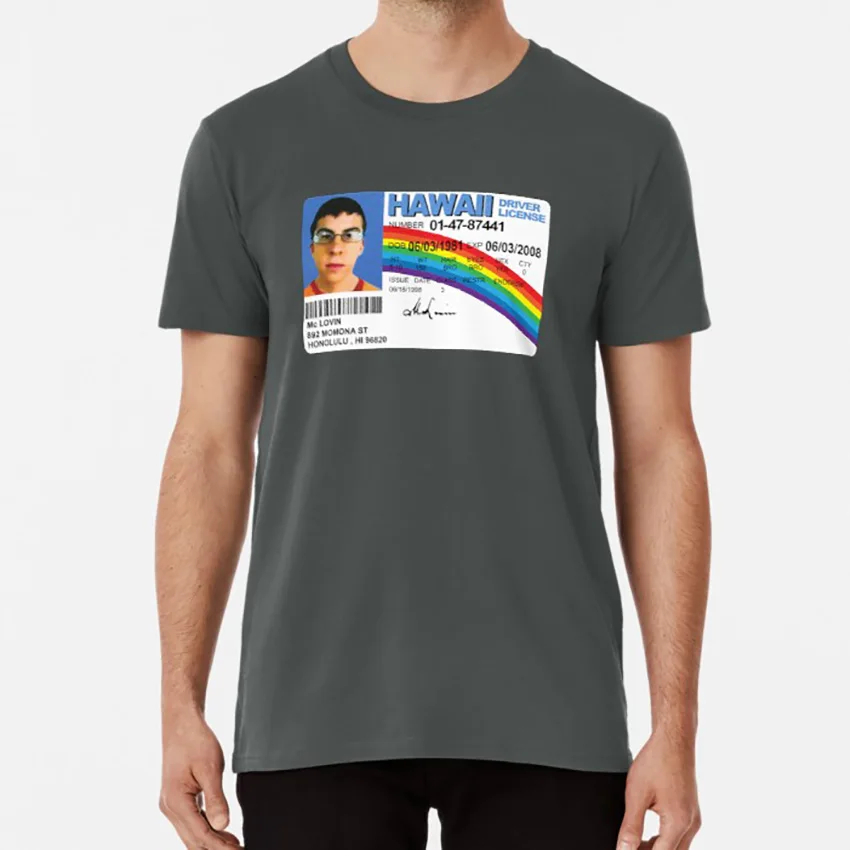 Темно-серый McLovin! Футболка mclovin расчувствовались фильм чудак, дурачок Гавайи лицензии сыр Джона Хилл сет - Цвет: Темно-серый