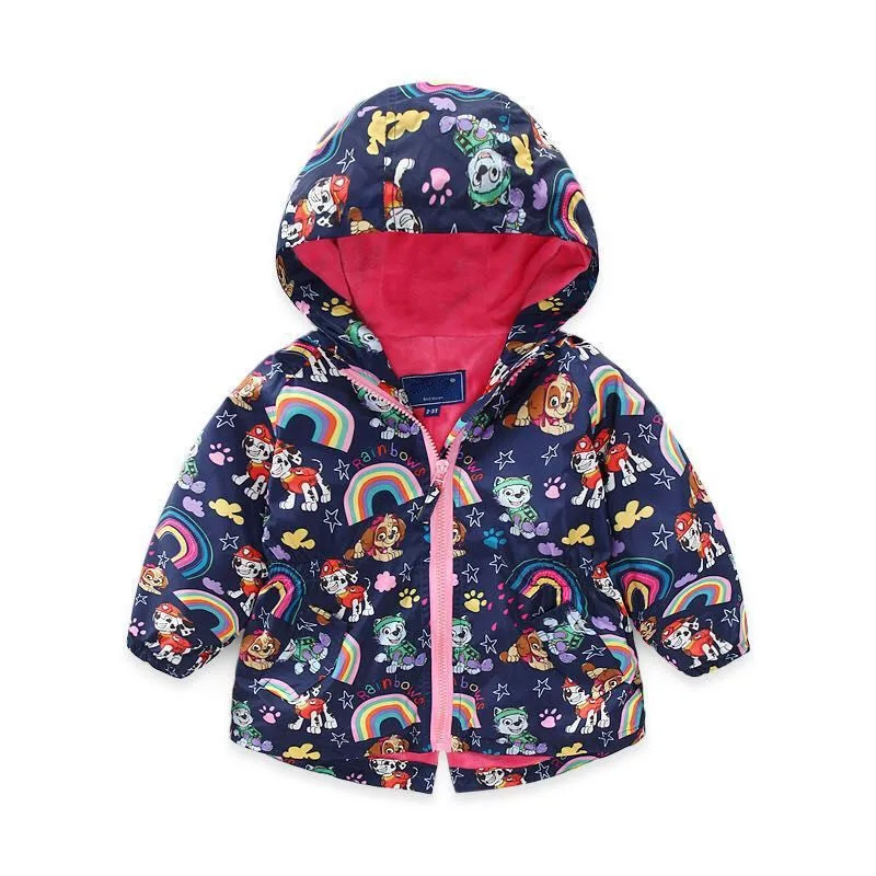 

Z-009 Full Printed Flower Cartoon plus Velvet Hooded GIRL'S Coat Jacket 18 Autumn And Winter New Style Childrenswear Raincoat Ja