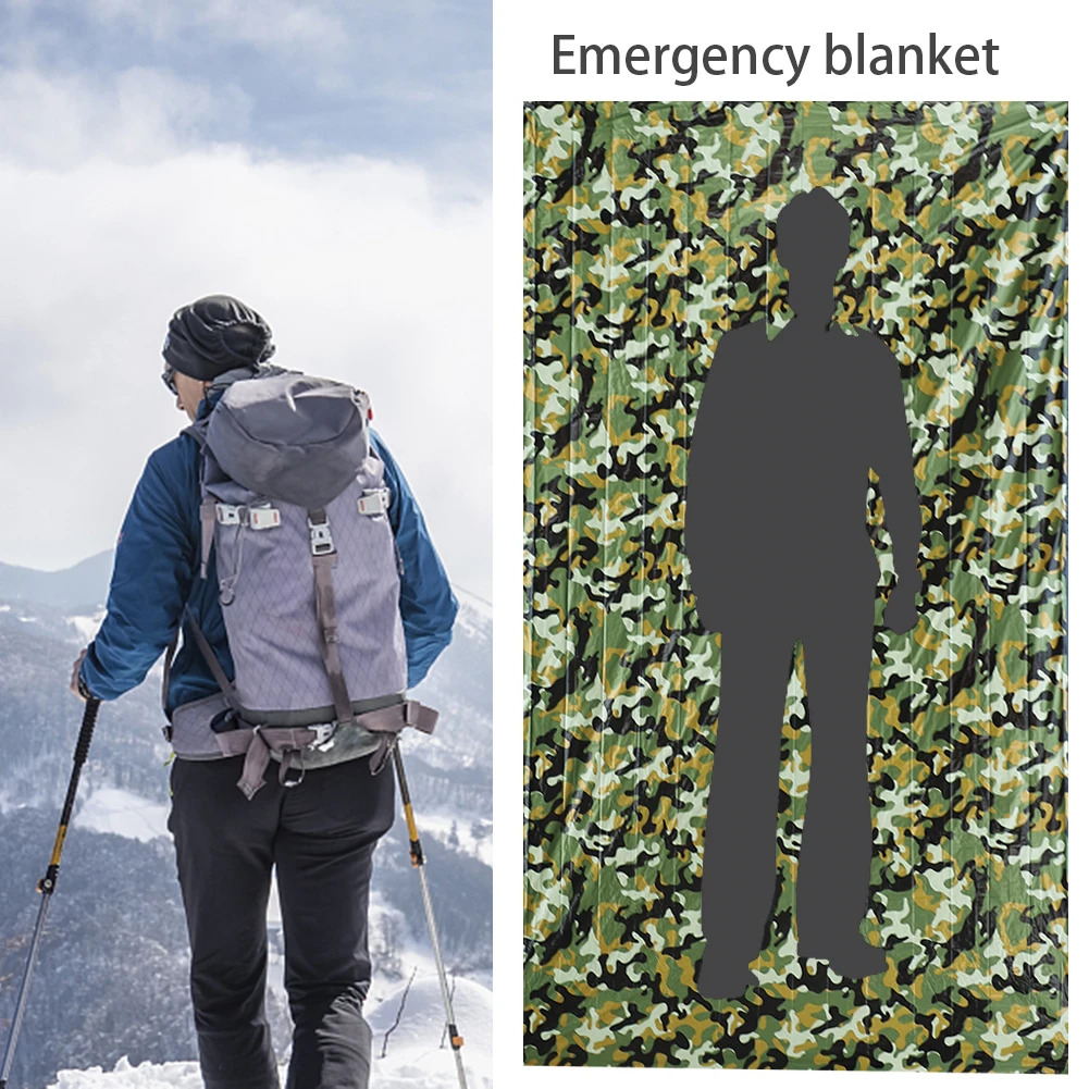 Emergency Thermal Blanket Folding Water Resistant Windproof Sunshade Reusable Poncho Camping Mat Pad Cover PE For Hiking