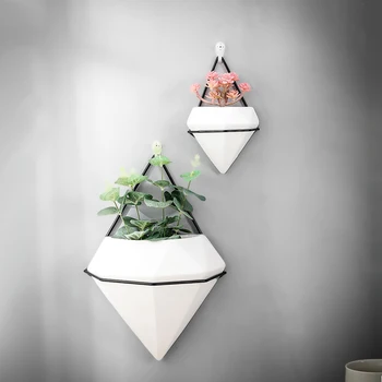 

Wall Hanging Flower Pots Balcony Ceramic Planter with Metal Stand Box Holder for Home Decor @LS