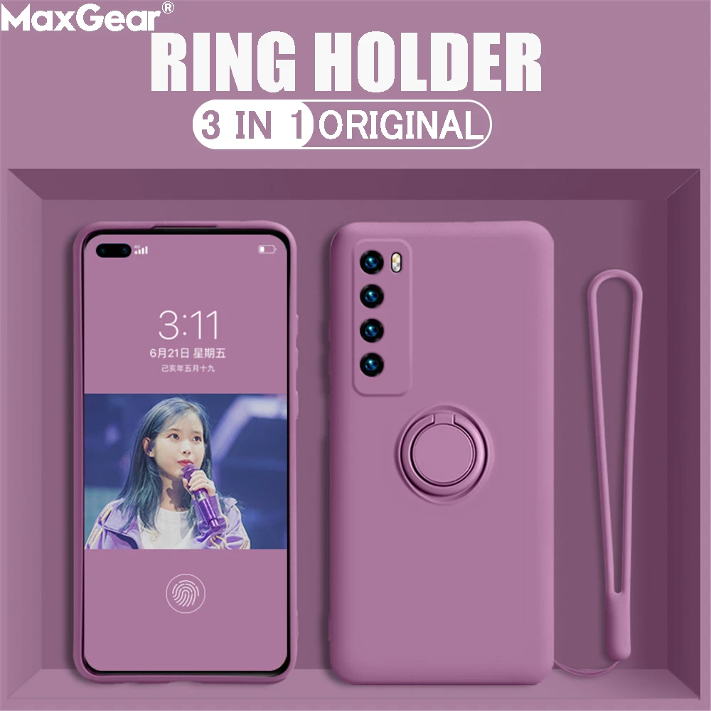 iphone 11 Pro Max  cover מגנטי טבעת מחזיק נוזל סיליקון טלפון מקרה עבור Huawei P20 P30 P40 נובה 5T 5i 6 7 8 SE mate 40 כבוד 20 30 פרו כיסוי + רצועה iphone 11 Pro Max phone case