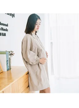 

Fashion influx autumn new maternity dress new lapel open button doll shirt pregnant women long-sleeved fashion dress shirt
