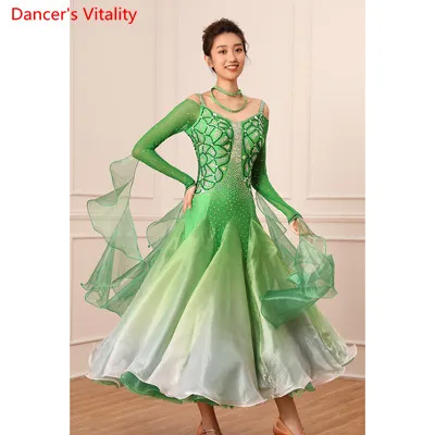 Only Dress as Photo Женский современный танцевальный костюм для выступлений, гоночный костюм с большим подолом, ленточный рукав, платье для бальных танцев, национальный стандарт, Джазовый вальс, танцевальные костюмы - Цвет: Only Dress as Photo